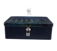 Beatifufu Lockable Vintage Tinplate Storage Box for Jewelry and Documents Desktop Organizer Case for Small Items Sturdy Cash and Keepsake Container Retro Large