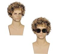 Beatifufu Men's Short Curly Wig Fashion Synthetic Hairpiece for Men Boys Natural Look Fake Hair Cover for Parties Costumes Black Brown Mix