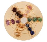 Beatifufu Natural Crystal Chakra Stones Divination Board Irregular Seven Star Array on Wooden Plate, Home and Party Divination Accessory for Meditation and Wiccan Altar Supplies