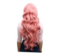 Beatifufu Pink 80cm Long Curly Wavy Hair Wig Bangs Lace Synthetic Cosplay Wig for Women Anime Party Halloween
