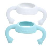 Beatifufu Silicone Baby Bottle Handle for Wide Neck Feeding Bottles 2pcs Set Soft Grip in White and Blue Compatible 2nd 3rd Generation Infant Feeding Accessory for Easy Holding