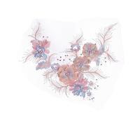 Beatifufu Unique Handmade Blue Floral Embroidered Gauze Dress Patch with Beads and Sequins Thick Texture Lace Applique for Wedding Gowns Bridal Accessories and Elegant Clothing Decoration