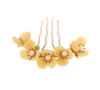 Beatifufu Vintage Flower Hair Comb Yellow Jade Petal Design Traditional Chinese Floral Hairpin Barrette for Women Wedding and Party Hair Accessories for Bridesmaids