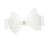 Beatifufu White Lace Infant Headdress with Elegant Rhinestone Bow, Soft Baby Headband for Newborn Girls, for Tidy Forehead Hair and Special Occasions