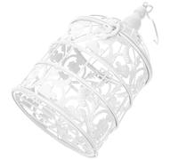 Beatifufu White Ornamental Bird Cage Made of Iron Art for Desktop Storage and Bookshelf Decoration, European-style Creative Chic Design for Showcase Decoration and Wedding Birdcage Photo