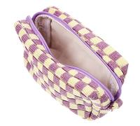 Beatifufu Womens Toiletry Bag Checkered Bag Portable Storage Travel Makeup Pouch Purple