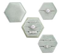 Beatilog 3 IN 1 Ring Box Wedding Day, Hexagon 1, 2, 3 Slot Ring Box Premium Double Triple Rings Bearer Holder, Handmade Velvet Ring Present Box for Proposal Engagement Ceremony Christmas （Sage Green）