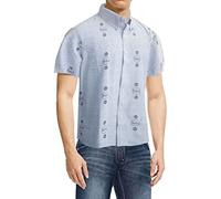 (S, Oxford Blue) The Beatles Shirt Drum And Apple Band Logo All over Print Official New Mens