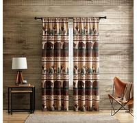 Beatrice Home Fashions Bear Mountain Privacy Window Curtains with Rod Pocket, 2-Panel Set Featuring Bear Elk Log Cabin Lodge Rustic, Each Panel Measures 38" W x 84" L, Brown