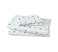 Beatrice Home Fashions Coastal Hotel Collection Easy Care Polyester Sheet Set Anchors Blue Pattern Navy, Green and Sea Blue Anchors on White (KING)