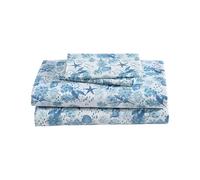 Beatrice Home Fashions Coastal Print Microfiber Sheet Set, Soft, Comfy, 12" Deep Pockets, King, Nautical Turtles