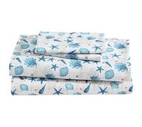 Beatrice Home Fashions Coastal Print Microfiber Sheet Set, Soft, Comfy, 12" Deep Pockets, Queen, Shell Notes