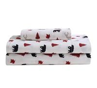Beatrice Home Fashions Cozy Cabin 3-Piece Twin Microfiber Bedding Sheet Set with Deep Pockets Rustic Patchwork Plaid Deer, Red/Black