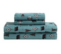 Beatrice Home Fashions Cozy Cabin 4-Piece King Microfiber Bedding Sheet Set with Deep Pockets Rustic Patchwork Plaid Deer, Wilderness Bears