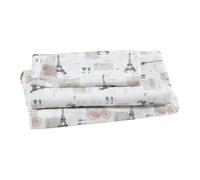 Beatrice Home Fashions Printed Microfiber Sheet Set, Soft Comfortable Easy Care, Includes 1 Fitted Sheet with 12" Deep Pockets, 1 Flat Sheet, Pillowcase, Twin, Paris Postale