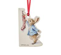 Beatrix Potter Peter Rabbit With Christmas Stocking Wooden Hanging Ornament