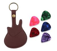 Beatyarmy 5 Picks Leather Guitar Picks Holder, Guitar Shape Plectrum Case Bag, Keyring, Guitar Accessories（Pick color random）
