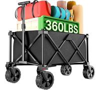 BEAU JARDIN Heavy Duty Folding Wagon Cart 120L 150KG Capacity - All Terrain Utility Trolley for Camping, Beach, Picnic & Garden | Push Pull Handle | Compact Foldable Design | Black