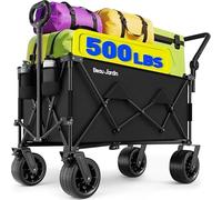 BEAU JARDIN XXL Festival Trolley Beach Cart - 300L 230KG(500LBS) Heavy Duty Folding Wagon All-Terrain Utility Wide Wheels for Camping & Shopping | Push & Pull Handle | Portable Collapsible | Black