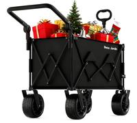 BEAU JARDIN XXL Festival Trolley on Wheels 300L, Adjustable Pull/Push Handle, Folding Wagon, Portable Camping Cart, Collapsible Foldable Trolly for Outdoor Skiing Beach Fishing, Wide Wheels, Black