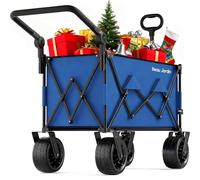 BEAU JARDIN XXL Festival Trolley on Wheels 300L, Adjustable Pull/Push Handle, Folding Wagon, Portable Camping Cart, Collapsible Foldable Trolly for Outdoor Skiing Beach Fishing, Wide Wheels, Blue