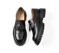 BEAU TODAY Chunky Platform Loafers for Women Lug Sole Loafers Womens Casual Tassel Business Driving Slip-on Loafer Shoes Dressy, Black, 6 UK