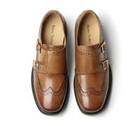 BEAU TODAY Loafers for Women, Monk Strap Brogue Leather Loafer Shoes for Women, Comfortable Square Toe Loafer Flats, Business Casual Vintage Dress Shoes, Brown, 6.5 UK
