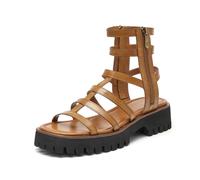 BEAU TODAY Platform Gladiator Sandals for Women,Strappy Sandals for Women,Dressy Comfortable Leather Double Zippers Fashion Roman Sandals for Summer Vacation, Brown, 4.5 UK