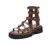 BEAU TODAY Platform Gladiator Sandals for Women,Strappy Sandals for Women,Dressy Comfortable Leather Double Zippers Fashion Roman Sandals for Summer Vacation, Coffee, 4.5 UK
