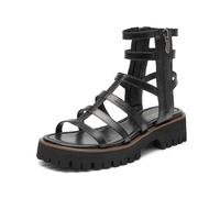 BEAU TODAY Platform Gladiator Sandals for Women,Strappy Sandals for Women,Dressy Comfortable Leather Double Zippers Fashion Roman Sandals for Summer Vacation, Black, 5 UK
