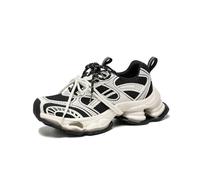 BEAU TODAY Womens Chunky Sneakers，Fashion Sneakers for Women, Comfortable Leather Shoes Women, Lace Up Chunky Lightweight Casual Dad Shoes, Black/White, 4.5 UK