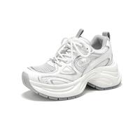 BEAU TODAY Womens Chunky Sneakers, Womens Fashion Comfortable Platform Dad Shoes, Lace-up Mesh Running Tennis Trendy Sneakers, White, 6 UK