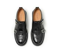 BEAU TODAY Women's Leather Loafers, Wingtip Brogue Monk Strap Shoes | Genuine Leather, Round Toe, Low Heel, Metal Buckle, Non-Slip, Comfortable Business Casual Flats for Work and School