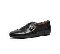 BEAU TODAY Women's Leather Mary Jane Flats, Hook and Loop Oxford Shoes | Square toe, wingtip brogue detail, leather insole, and 1.38-inch low heel for work and daily wear