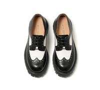 BEAU TODAY Women's Oxfords, Platform Oxfords for Women, Chunky Leather Oxford Shoes for Women, Casual Lace-up Wingtip Brogue Dress Oxfords Shoes, Comfortable Business Office Work Shoes, Black & White