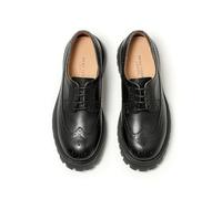 BEAU TODAY Women's Oxfords, Platform Oxfords for Women, Chunky Leather Oxford Shoes for Women, Casual Lace-up Wingtip Brogue Dress Oxfords Shoes, Comfortable Business Office Work Shoes, Black, 4 UK