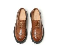 BEAU TODAY Women's Oxfords, Platform Oxfords for Women, Chunky Leather Oxford Shoes for Women, Casual Lace-up Wingtip Brogue Dress Oxfords Shoes, Comfortable Business Office Work Shoes, Brown, 2.5 UK