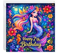 Beau Willows 7th Birthday Card - Mermaid Birthday Card for 7 Year Old Girl