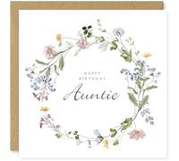 Beau Willows Birthday Card For Auntie - Wildflower Wreath with Vintage Charm