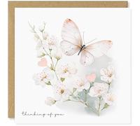 Beau Willows Floral Butterfly Thinking of You Sympathy Card with Pink Glitter Hearts and Silver Diamante