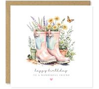 Beau Willows Gardening Birthday Card for Women - Watercolour Butterfly Greetings Card with Flowers and Wellies
