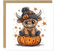 Beau Willows Halloween Card - Cute Autumn Highland Cow Pumpkin