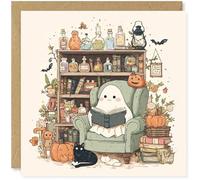 Beau Willows Halloween Card - Playful Ghost Reading For Book Lovers