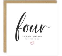 Beau Willows Happy 4th Wedding Anniversary Card - Four Years Down Forever To Go - Funny Anniversary Card For Couple Husband Wife Boyfriend Girlfriend