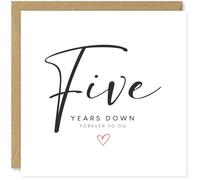 Beau Willows Happy 5th Wedding Anniversary Card - Five Years Down Forever To Go - Funny Anniversary Card For Couple Husband Wife Boyfriend Girlfriend