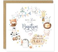 Beau Willows Noah's Ark Baptism Card Cute Jungle Animals Religious Greetings Card for Boy