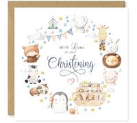 Beau Willows Noah's Ark Christening Day Card Cute Jungle Animals Religious Greetings Card for Boy