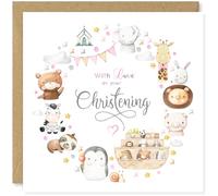 Beau Willows Noah's Ark Christening Day Card Cute Jungle Animals Religious Greetings Card for Girl