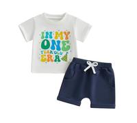 Beauace Baby Boy First Birthday Outfit Short Sleeve In My One Year Old Era Top Shorts 2Pcs Toddler Boys Short Clothes Set (Blue, 12-18 Months)