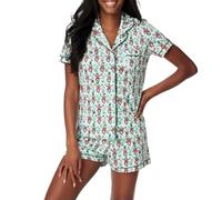 Beauace Monkey Pyjamas Sets for Teen Girls Women's Button Up Tops and Short Trousers Animals Graphic Nightwear (Green, L)